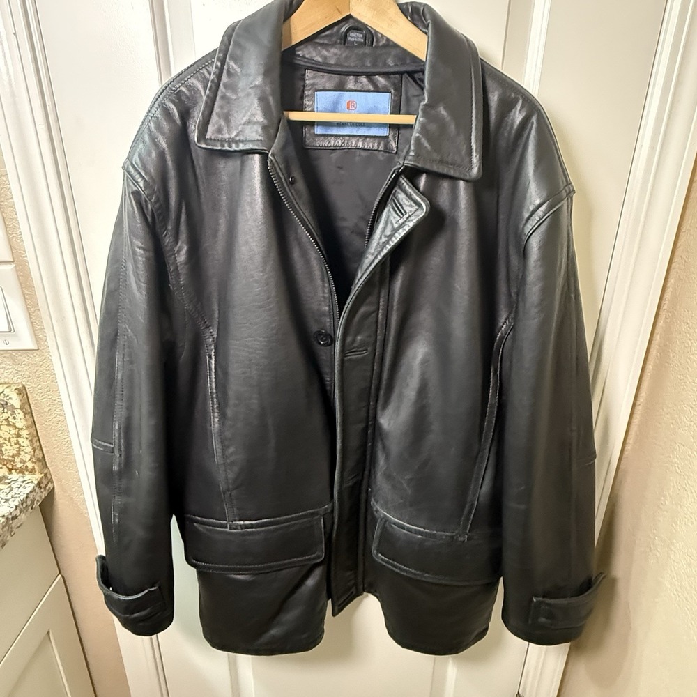 Kenneth Cole Reaction Mens L Black Genuine Leather Jacket Coat Y2K 90s